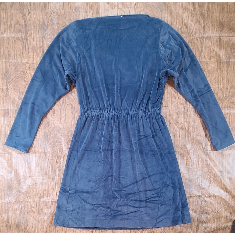 Vintage 60s Mod MCM Midi Dress Dark Blue Velvet Velour Long Sleeve Size Medium